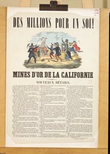 カリフォルニアの金鉱山を宣伝するポスター（カラー彫刻）